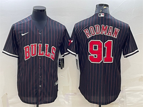 Men's Chicago Bulls #91 Dennis Rodman Black Cool Base Stitched Baseball Jersey